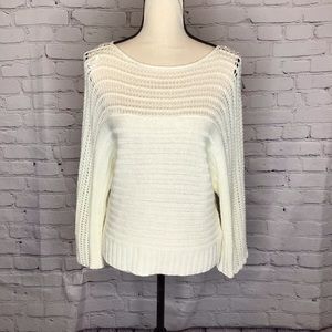 Wishlist Ivory Open Crocheted Yoke Boatneck Dolman Sleeve Sweater Small/Medium